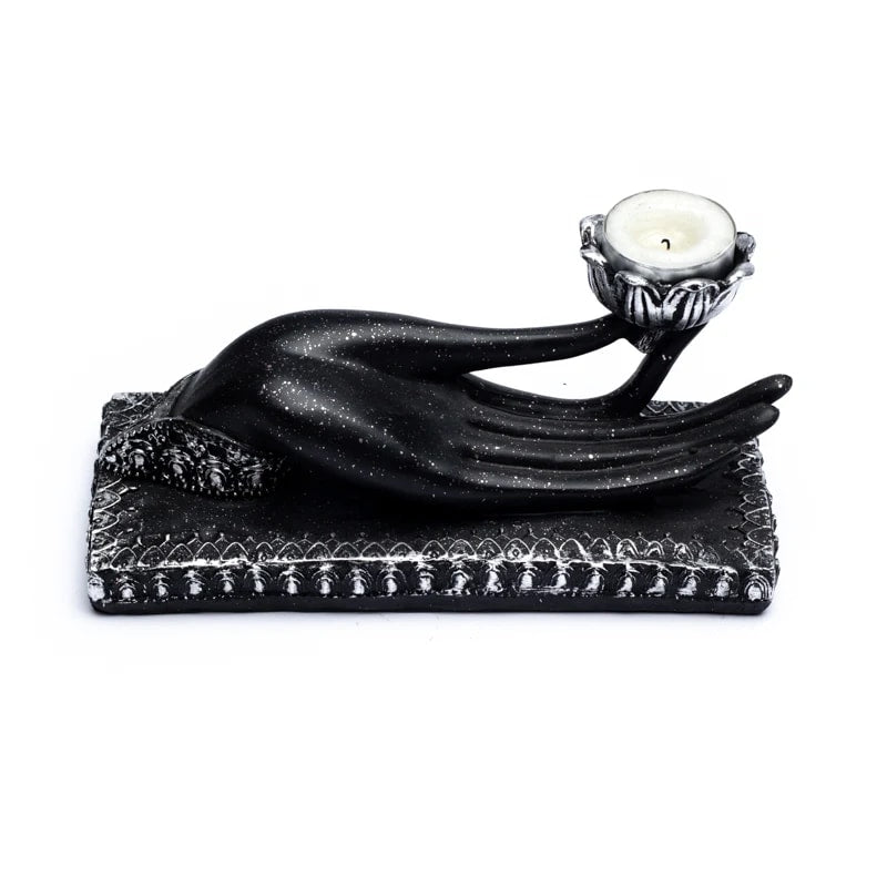 'Mudra Hand' candle holder, holding a candle. 21 x 8 x 10 cm/ 676 grams. Pose of the so-called Gyan Mudra (peace of mind, heart, self-confidence, purity).