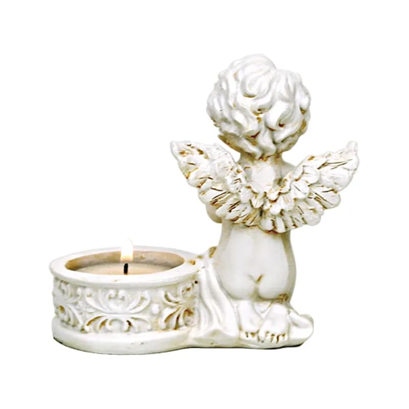Two little praying angels with candle holder, 10x9 cm - 230 grams. For meditation, contemplation, interior decoration or as a commemorative statuette!