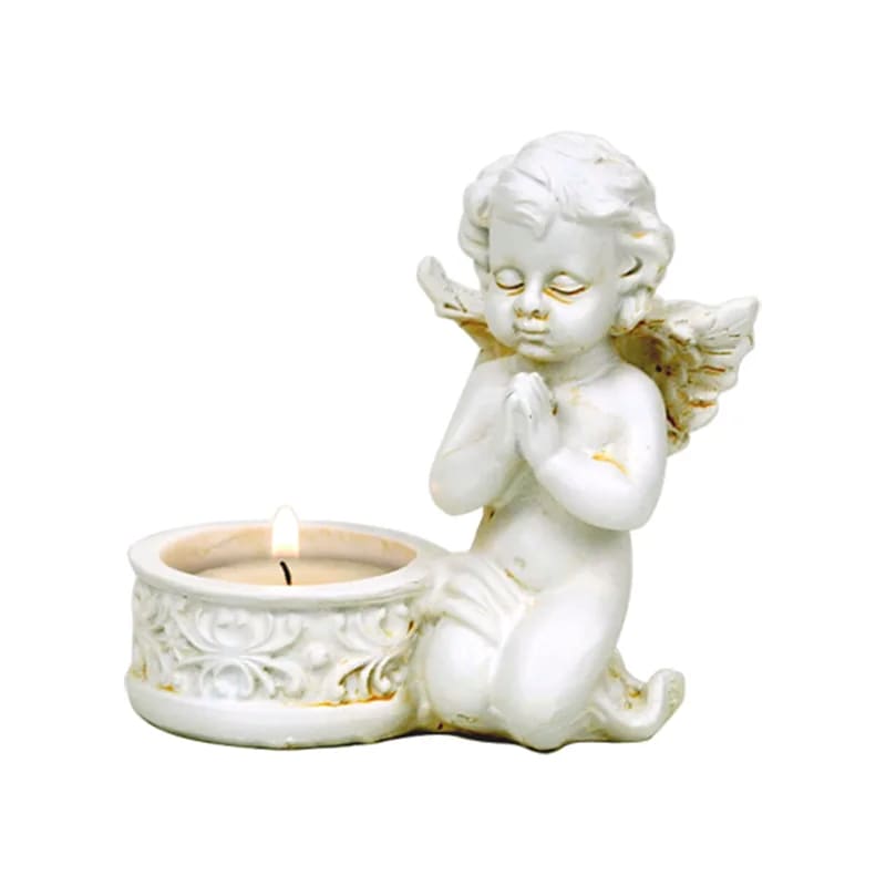 Two little praying angels with candle holder, 10x9 cm - 230 grams. For meditation, contemplation, interior decoration or as a commemorative statuette!