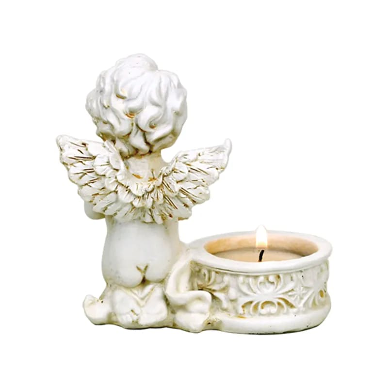 Two little praying angels with candle holder, 10x9 cm - 230 grams. For meditation, contemplation, interior decoration or as a commemorative statuette!