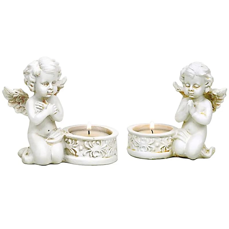 Two little praying angels with candle holder, 10x9 cm - 230 grams. For meditation, contemplation, interior decoration or as a commemorative statuette!