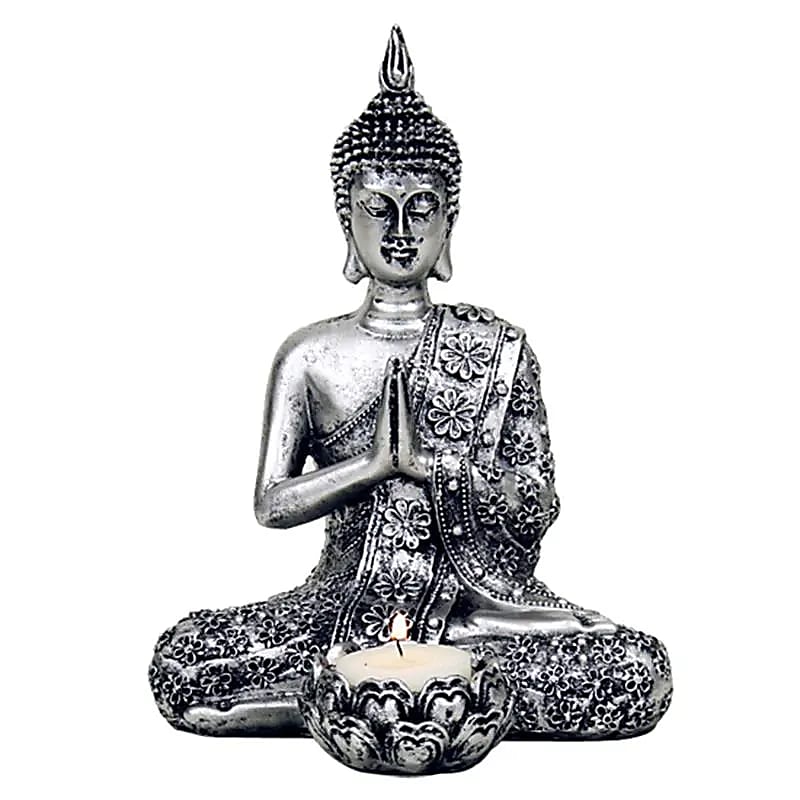Buddha/candle holder, 20.5 cm tall - 326 grams. Suitable for tea lights. Made of polyresin!
