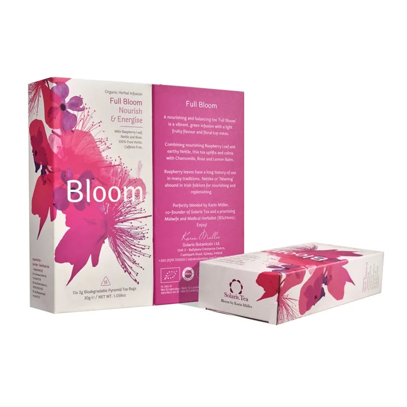 Infusion 'Bio' de chez 'Solaris', préparer à la main en Irlande, 4 parfums au choix, 15 sachets de 2 gr., boîte de 30 gr. Mélangé en utilisant la sagesse des traditions de phytothérapie occidentale, celtique et ayurvédique !