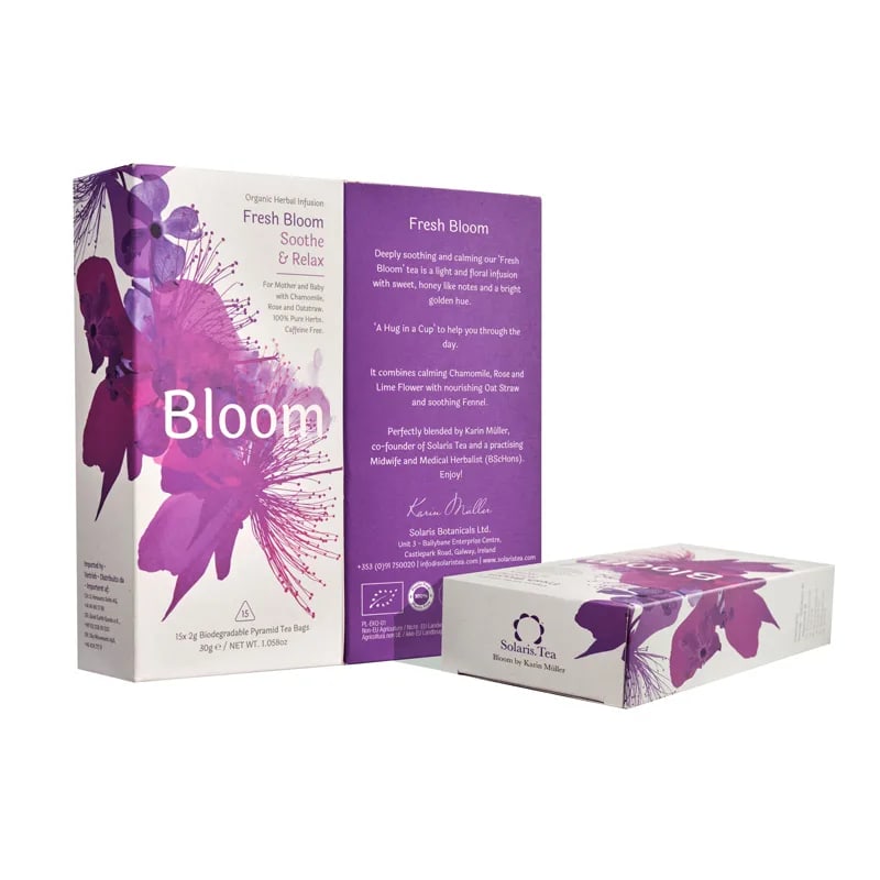 Infusion 'Bio' de chez 'Solaris', préparer à la main en Irlande, 4 parfums au choix, 15 sachets de 2 gr., boîte de 30 gr. Mélangé en utilisant la sagesse des traditions de phytothérapie occidentale, celtique et ayurvédique !