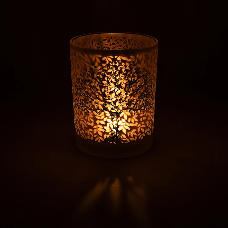 Tealight holder/candle holder, 'frosted' finish with a superb Tree of Life motif, size 10x12.5 cm - 500 grams - Suitable for tea lights and candles up to approximately 4 cm!