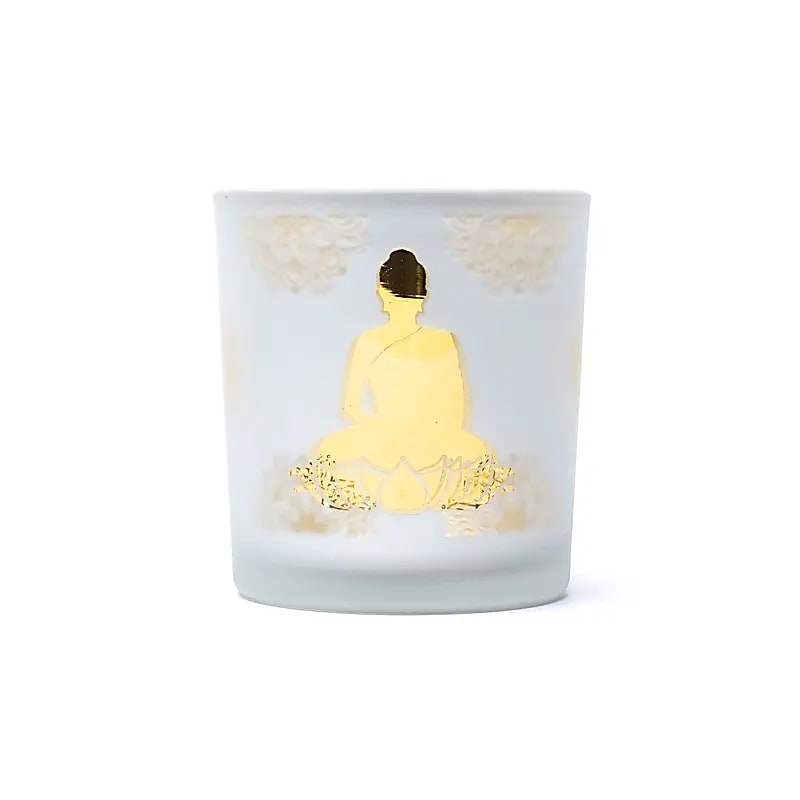 Tealight holder/candle holder, 'frosted' finish with Buddha motif, 7.3x8 cm - 170 grams - Suitable for tea lights!