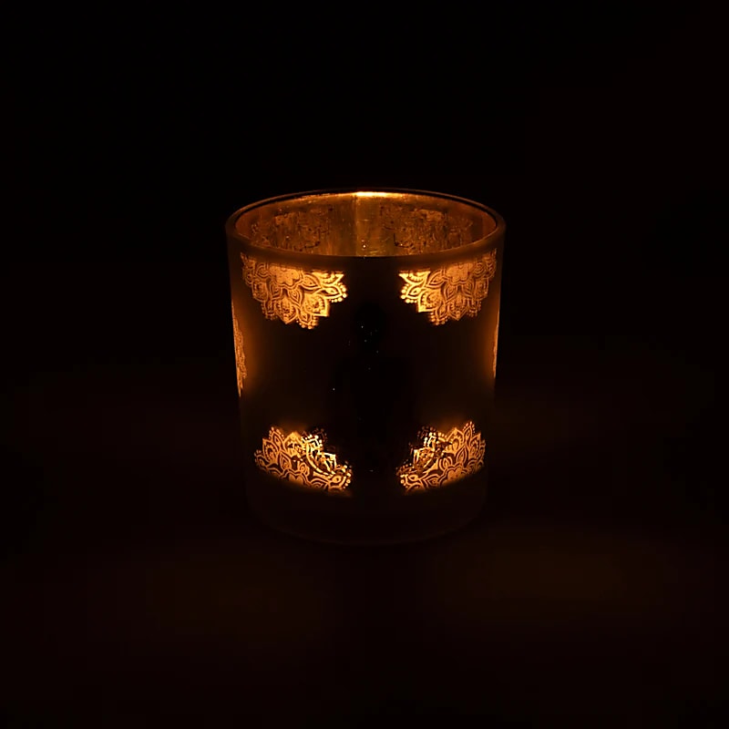 Tealight holder/candle holder, 'frosted' finish with Buddha motif, 7.3x8 cm - 170 grams - Suitable for tea lights!