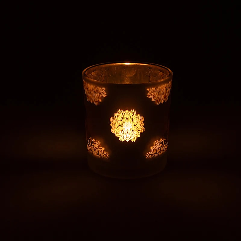 Tealight holder/candle holder, 'frosted' finish with Buddha motif, 7.3x8 cm - 170 grams - Suitable for tea lights!