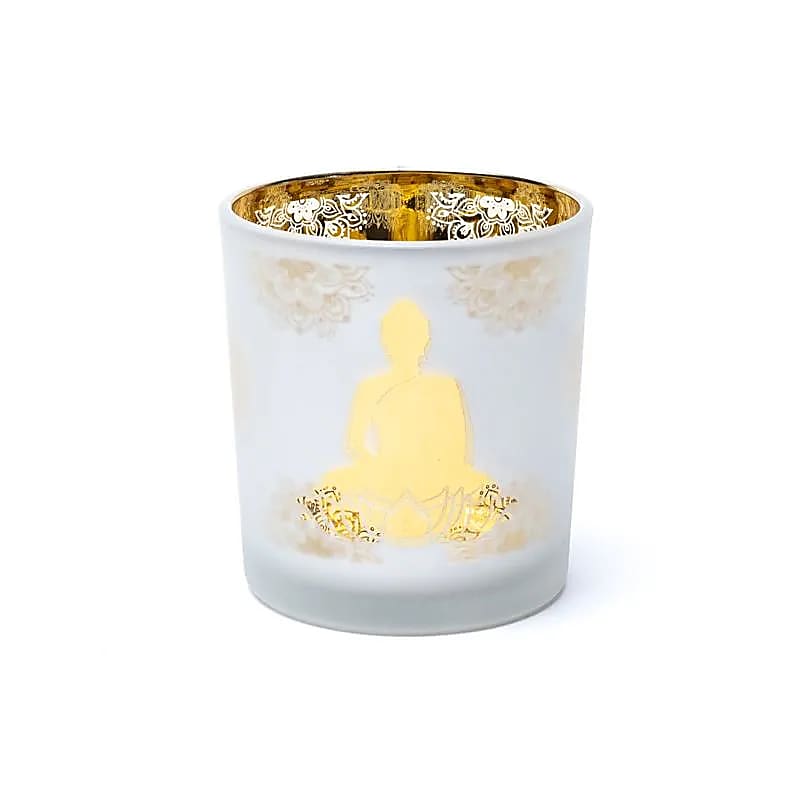 Tealight holder/candle holder, 'frosted' finish with Buddha motif, 7.3x8 cm - 170 grams - Suitable for tea lights!