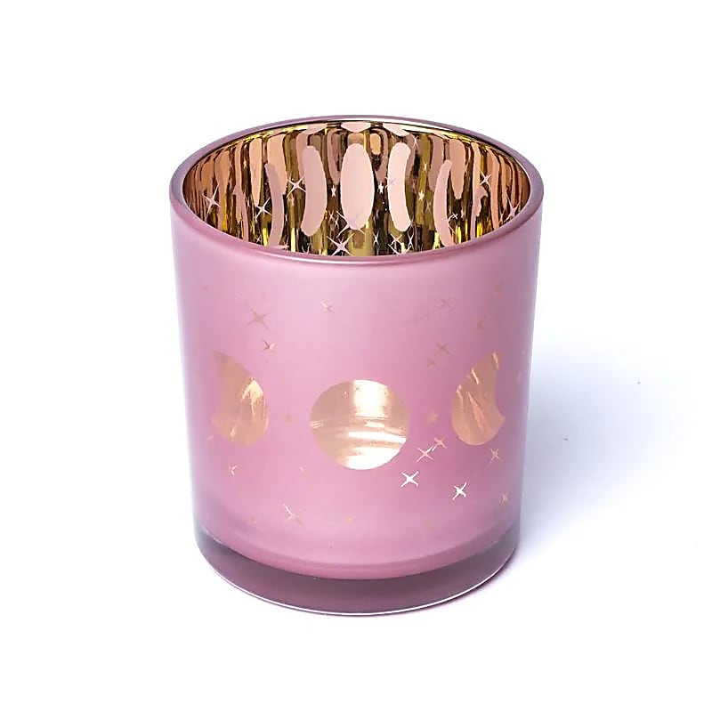 Tealight holder/candle holder, 'frosted' finish with moon phase motif, 2 sizes to choose from: 10x12.5cm and 7.3x8 cm - 170/340 grams - Suitable for tea lights and medium candles!