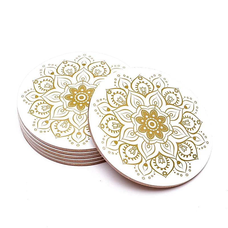 Sélection de dessous de verres, ensemble de 6 pièces avec de jolis motifs : Bouddha, éléphant, fleur de vie, mandala... 9 modèles aux choix, parfait !