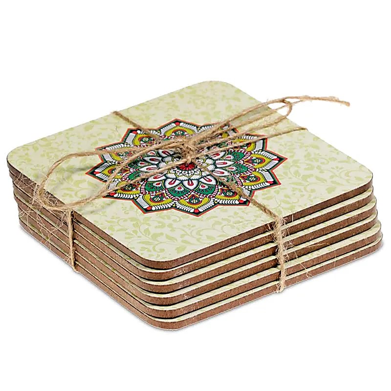 Sélection de dessous de verres, ensemble de 6 pièces avec de jolis motifs : Bouddha, éléphant, fleur de vie, mandala... 9 modèles aux choix, parfait !