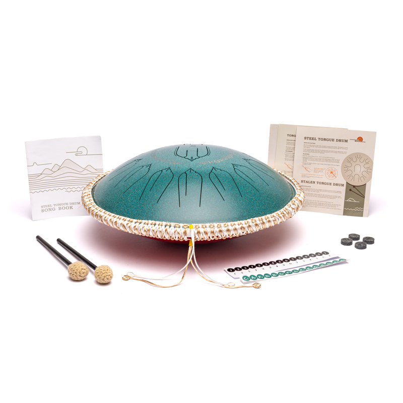 Handpan/ Tongue drum (tambour mélodique) avec prise pour câble d'amplification. 15 languettes/ 15 notes en DO majeur/ C major. 40 cm - 3 635 gr. Fabriqué en acier de haute qualité !