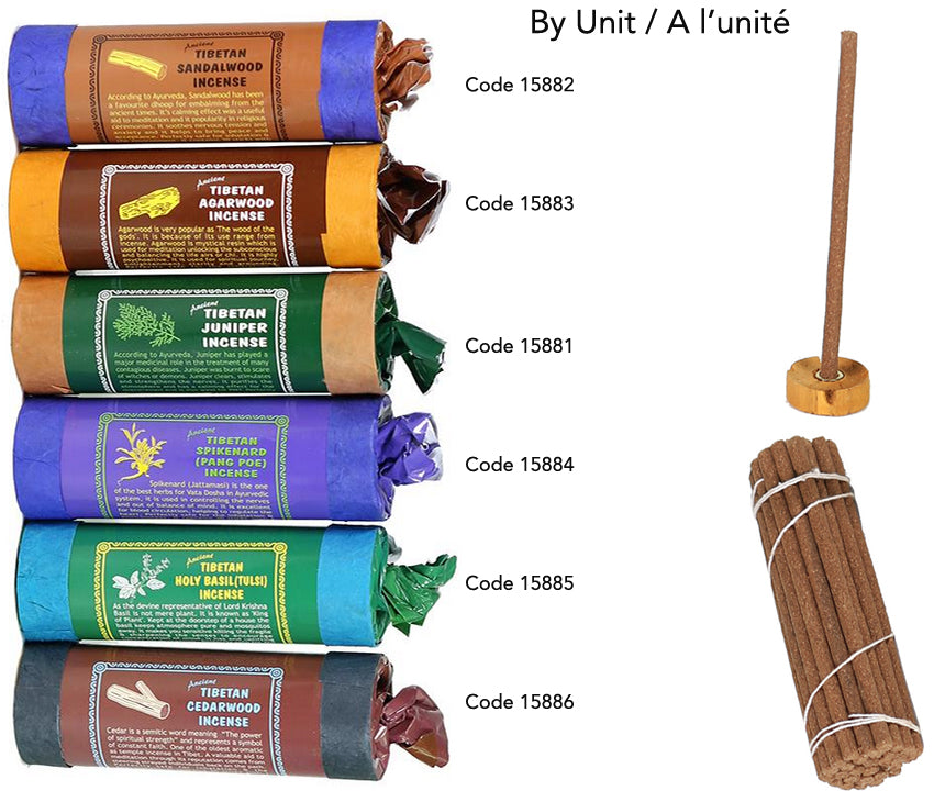 100% natural incense from Nepal. 12 fragrances to choose from or in a set of 6 boxes. One pack contains 30 10.5 cm sticks and an incense holder. One stick burns for approximately 45 minutes. Handmade! Very good quality!