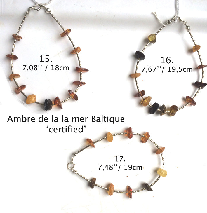 Collection de bracelets 'Argent & Pierre' - Perles de pierres et tubes torsadés en Argent, 18 cm de long. 'Fait main' par Gem & Zen !