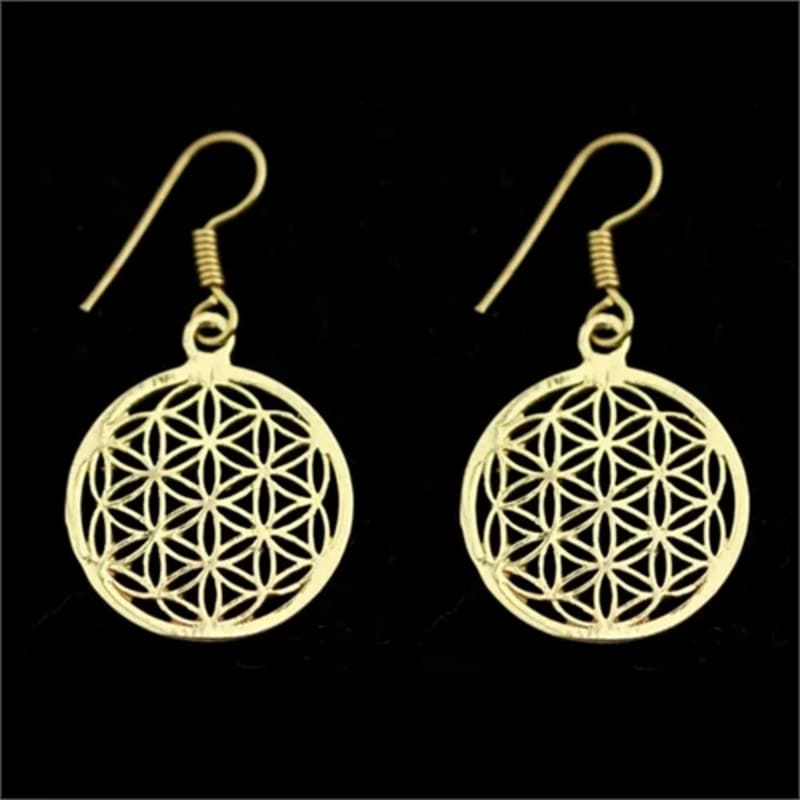Boucles d'oreilles en forme de fleur de vie, 25 millimètres de diamètre, finition laiton argenté ou doré, parfait !