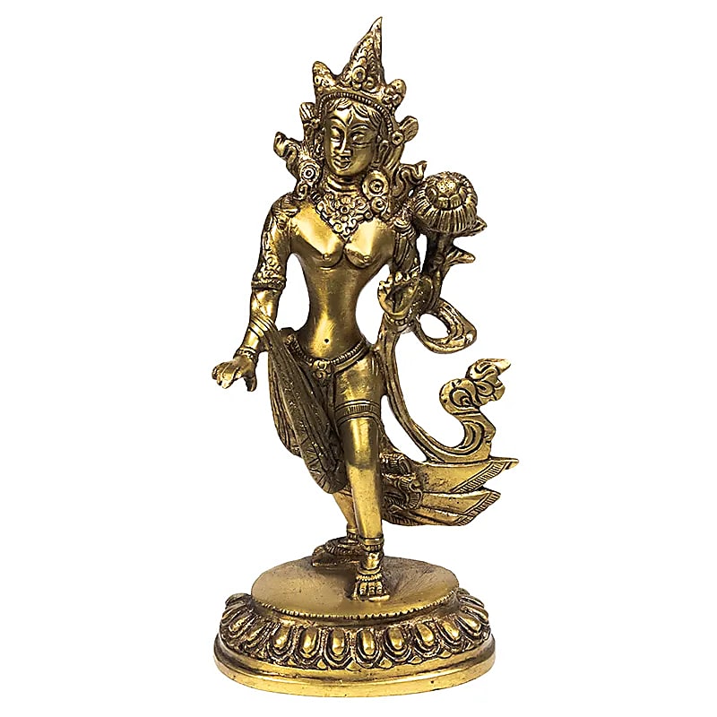 A selection of 'Dancing Green Tara' statuettes, 13 or 26 centimeters high - 250 and 1650 grams. Made of metal (brass) in Nepal, perfect for a meditation room, altar, collection, exhibition...!