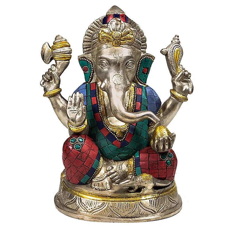 Sélection de Ganesh en métal (laiton), de 5 à 20 centimètres de haut. 2 Modèles avec de vraies pierres sertis. Parfait dans une salle de Méditation, Autel, Collection, Exposition...!