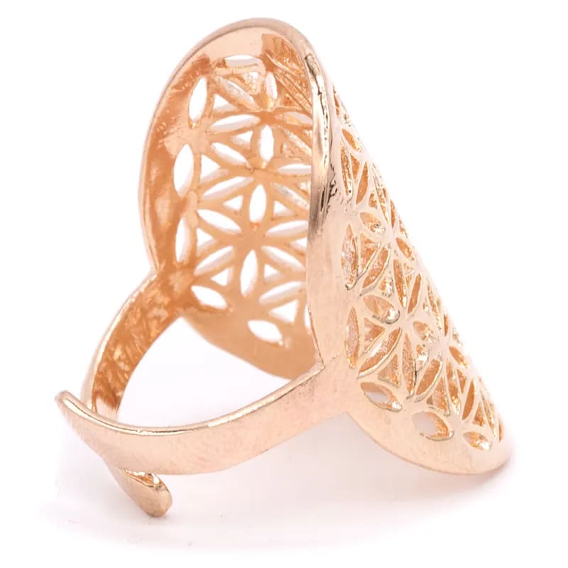 Bague couvrante avec Fleur de vie, faîte en Or rose. Superbe pièce ! Taille réglable/ ajustable !