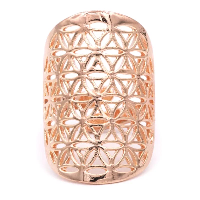 Bague couvrante avec Fleur de vie, faîte en Or rose. Superbe pièce ! Taille réglable/ ajustable !