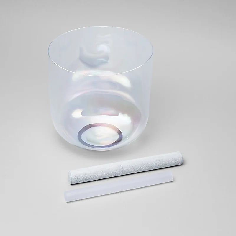 'High-end' clear crystal singing bowl, 20 cm - 1350 grams - FA/F (heart chakra) - Sold with mallet and support ring!