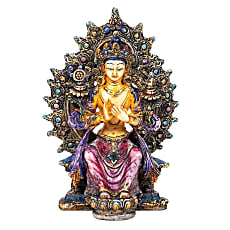 Statuette de Meitreya de 16 centimètres de haut. Fait et peint à la main au Népal, parfait dans une salle de Méditation, Autel, Collection, Exposition...! Poids +/- 370 grammes.