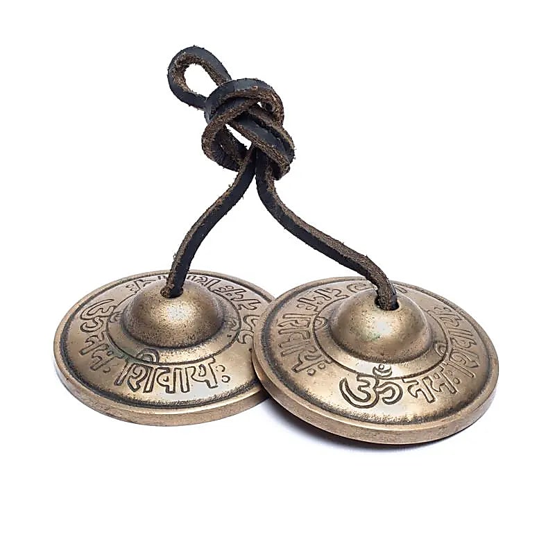 6.5cm Cymbal/Tingsha/Ding-Sha's with Mantra 'Om Namah Shivaya'. They are used as musical offerings in spiritual practices and meditation!