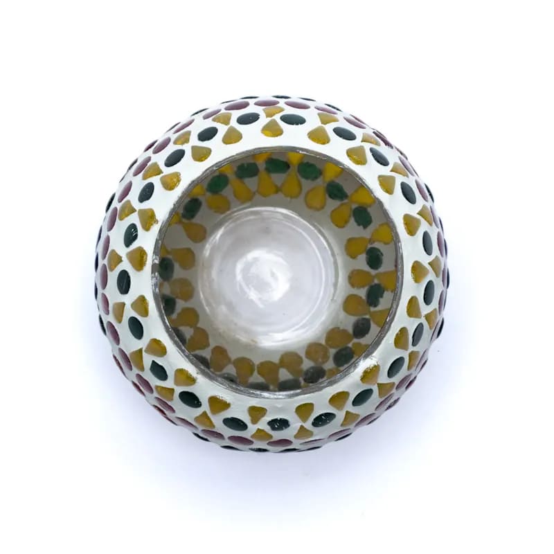 Glass mosaic candle holder with floral motifs. Size: 7 cm - Weight: ±295 grams! Sold individually or in pairs!