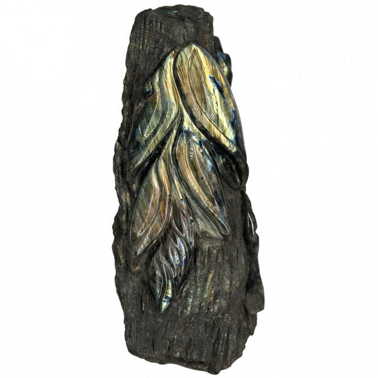 Labradorite, forme libre sculpté de feuilles, de 320 x 160 x 110 mm - 10,56 kgs. Parfait en décoration, exposition...