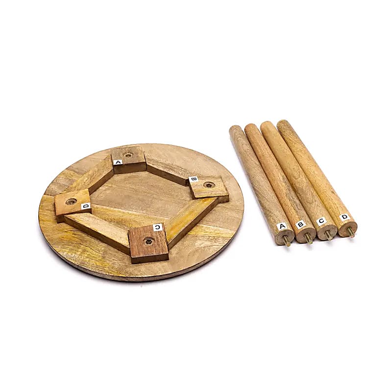 Table d'appoint/ Autel en bois de Manguier avec motif de la 'fleur de vie' de couleur bleue, 30X30X31 cm/ 1665 grammes. Assemblage facile avec les pieds à visser.