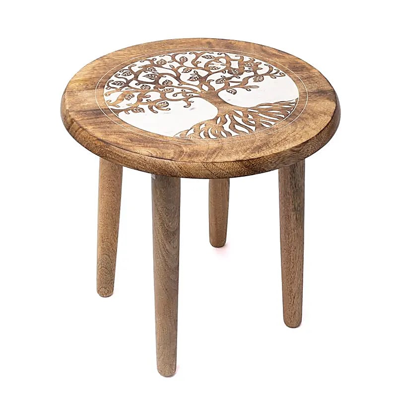 Table d'appoint/ Autel en bois de Manguier avec motif de 'l'arbre de vie', 30X30X31 cm/ 1665 grammes. Assemblage facile avec les pieds à visser.