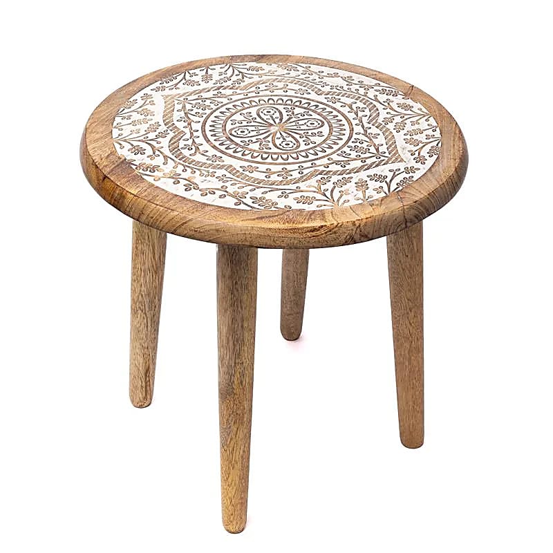 Table d'appoint/ Autel en bois de Manguier avec 'Mandala', 30X30X31 cm/ 1665 grammes. Assemblage facile avec les pieds à visser.