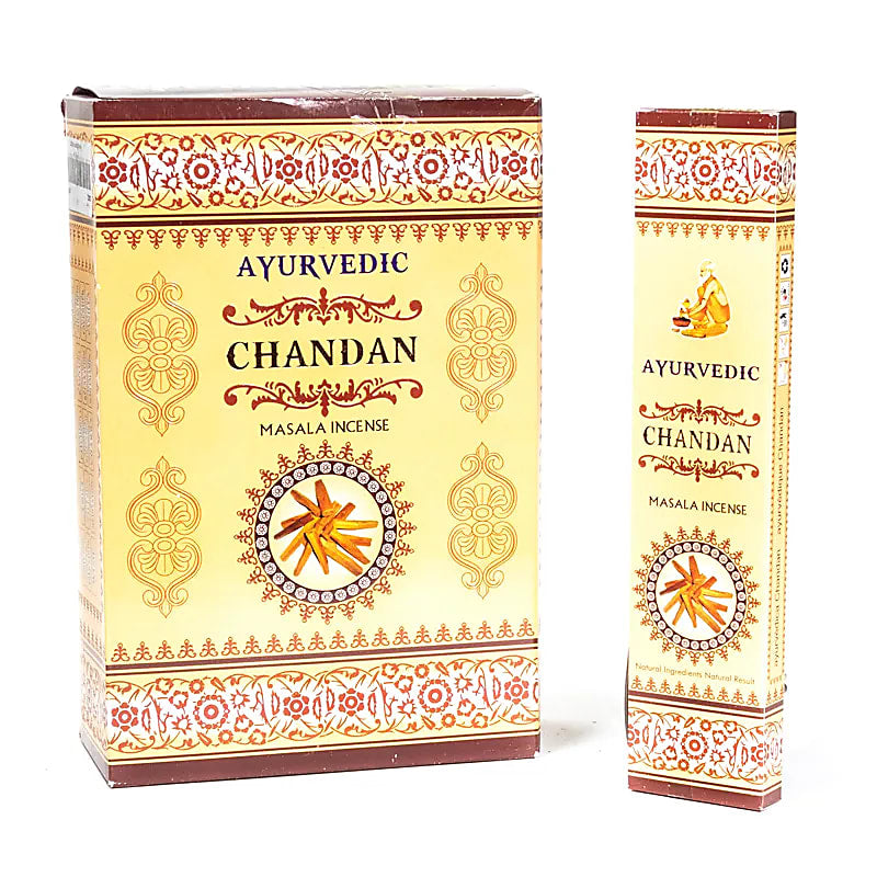 Ayurvedic incense from 'Masala Incense', 12 fragrances to choose from. 100% natural, hand-rolled without toxic materials. The box contains 12 packs of 15 incense sticks per pack. Burn time: ± 60 minutes per stick. Sold individually or in packs of 12!