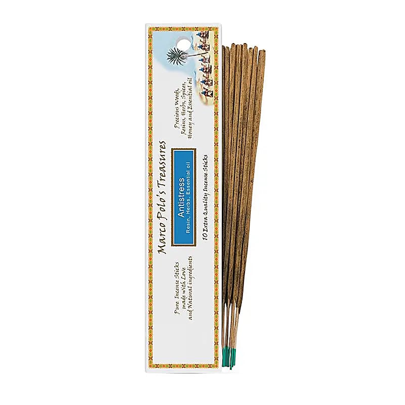 'Marco Polo's Treasures' Incense by 'Fiore d'Oriente' 100% natural, 18 fragrances to choose from! 10 sticks of 23 cm per box. Burn time 60 to 80 minutes. A centuries-old experience, perfect quality!
