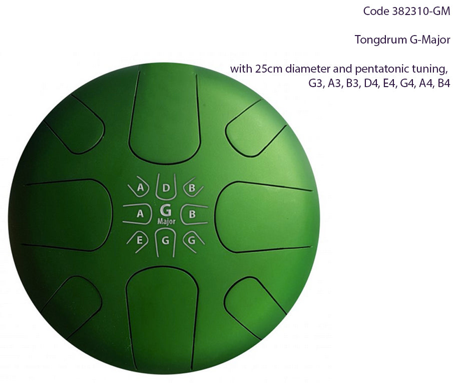 Tongdrum/Handpan, 25cm de diamètre x 13 centimètres de hauteur - 2,40 kilogrammes 5 modèles au choix ! vendu avec une housse et 2 baguettes, parfait ! Extra plat, léger, parfait pour voyager et transporter !