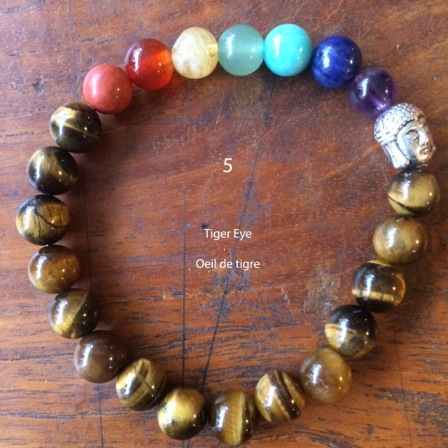 Collection de bracelets '7 chakras' et 'Bouddha', avec perles de 8 millimètres. Disponible de 17 à 21 cn de longueur. Qualité AA à AAA, superbes perles ! Fait par Gem & Zen !