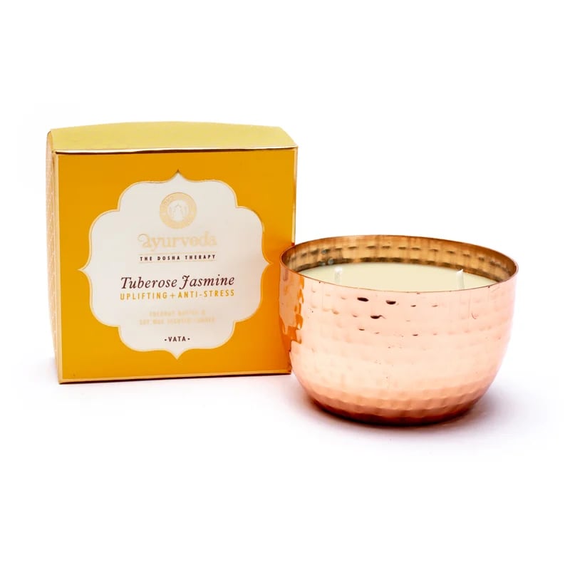 Bougie parfumée Ayurvédique, 6x9 cm - 20H de combustion. Kapha Sauge et menthe - nettoyant et rechargeant Beurre de coco et cire de soja Moins de fumée et de suie grâce à la mèche en coton Aux huiles essentielles naturelles