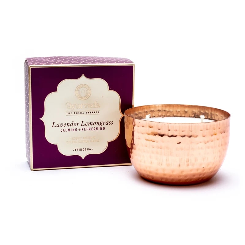 Bougie parfumée Ayurvédique, 6x9 cm - 20H de combustion. Kapha Sauge et menthe - nettoyant et rechargeant Beurre de coco et cire de soja Moins de fumée et de suie grâce à la mèche en coton Aux huiles essentielles naturelles