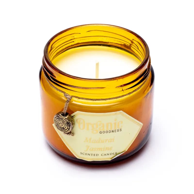 Bougie de chez 'Goodness', en cire de soja naturelle avec mèche en coton sans plomb. 4 Parfums au choix ! Dimensions : 10 x 9 cm - 200gr. +/- 55H de combustion.