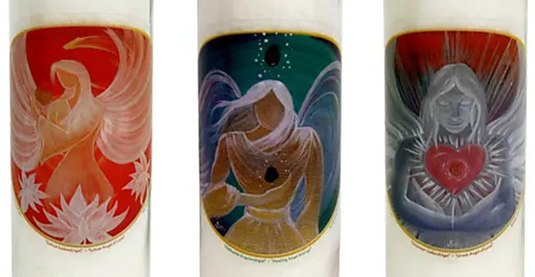 Bougies des 3 Anges, d'une durée de 100 Heures à la stéarine, 21 cm x 6,5 cm. Lotus de l'Ange de l'amour , Ange de l'énergie de guérison , Grand Ange de l'amour