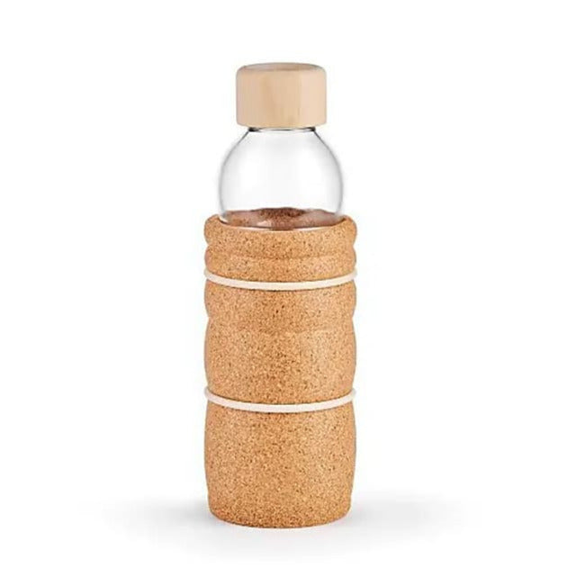 Gourdes/ Bouteilles de chez 'Nature's Design', modèle 'Lagoena' de 0,5 ou 0,7 L. avec gravure de la fleur de vie. Fait à partir de matériaux 100% naturels qui peuvent être recyclés ou compostés: verre, liège, bois, caoutchouc, bioplastique.