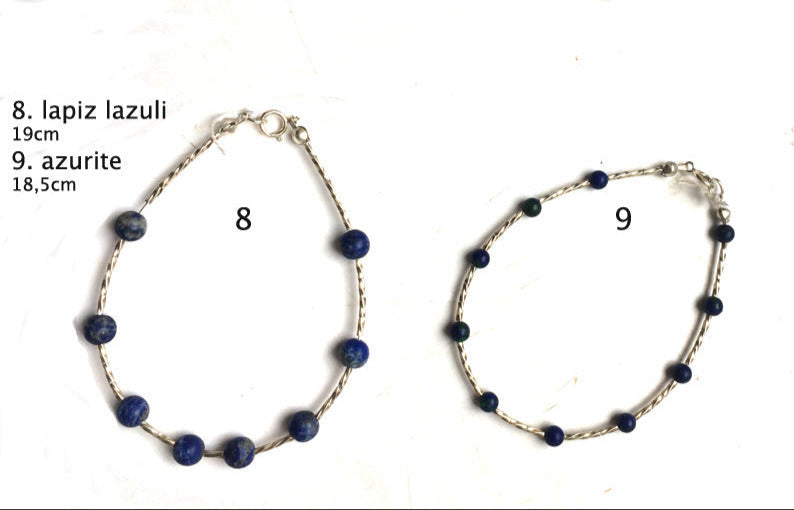 Collection de bracelets 'Argent & Pierre' - Perles de pierres et tubes torsadés en Argent, 18 cm de long. 'Fait main' par Gem & Zen !
