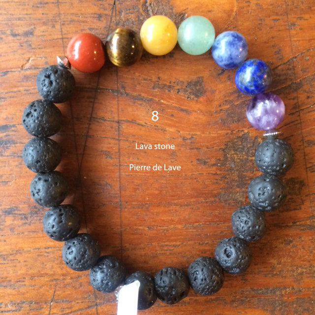 Collection de bracelets '7 chakras' et 'Bouddha', avec perles de 8 millimètres. Disponible de 17 à 21 cn de longueur. Qualité AA à AAA, superbes perles ! Fait par Gem & Zen !