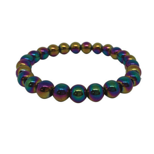 Hématite finition 'Titane', en bracelet de 17 à 21 cm, ou collier de 42 cm. Perles 'rondes' de 6 ou 8 millimètres. Superbes effets !