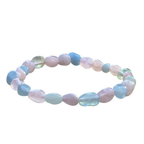 Béryls : (aigue marine - émeraude - morganite), bracelet de 17 à 21cm, collier de 42cm et sautoir de 60cm. Perles de type 'Graine' de formes naturelles montées sur fil de haute résistance !