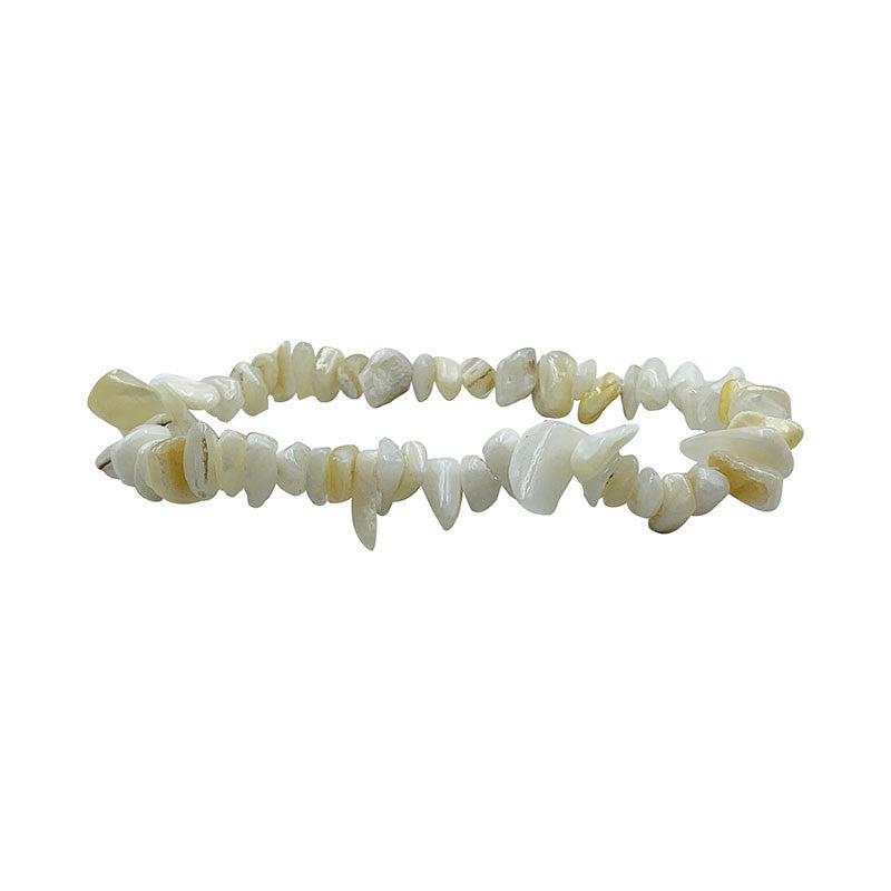 Nacre, bracelet de 17 à 21 cm ou en collier de 42 cm ou sautoir de 85 cm. Perle de type 'baroque/ chips' de 4/7 millimètres, montées sur fil élastique ou fil d'acier de haute résistance !