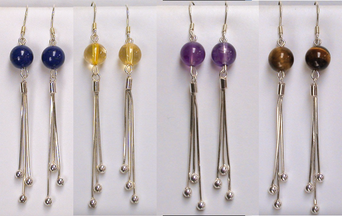 Boucles d'oreilles en améthyste, citrine, lapis lazuli ou oeil de tigre, perle de 8mm avec fantaisies, qualité AA à AAA. Vendu en Argent 0.925, parfait !