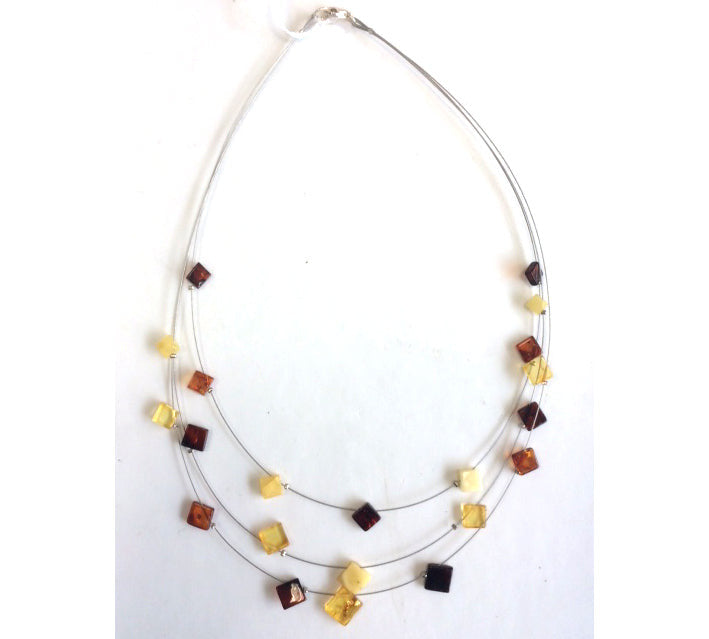 Amber, 3-row necklace of 7- to 16-millimeter square beads, sold in 45-centimeter lengths. AA to AAA quality, superb beads, lightweight and incredibly soft!