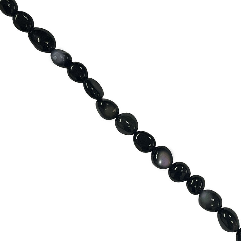 Obsidienne œil céleste, bracelet de 17 à 21cm, collier de 42cm et sautoir de 60cm. Perles de type 'Graine' de formes naturelles montées sur fil de haute résistance !