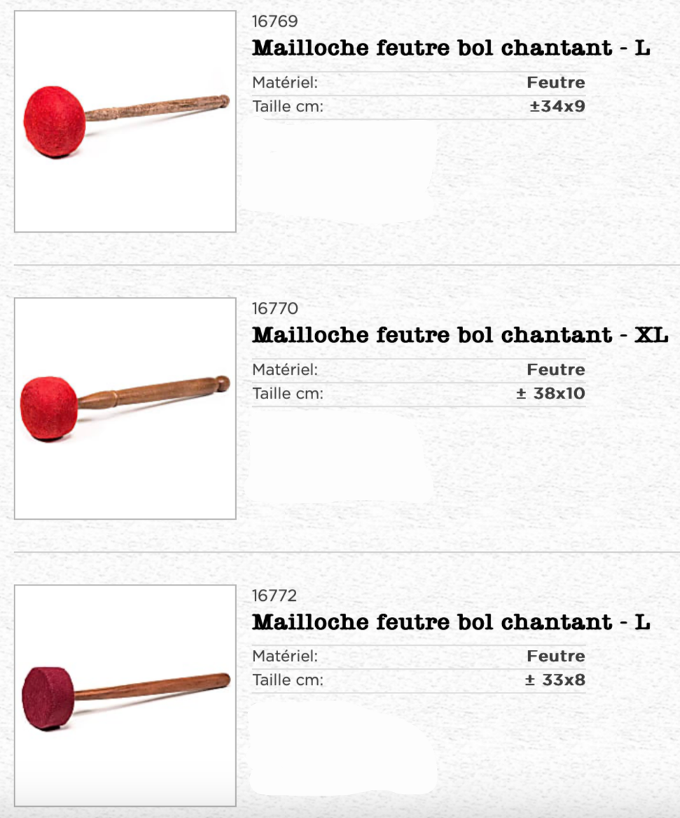 A selection of various mallets, over 30 models at a glance! For singing bowls, gongs, and more, several models and sizes to choose from!
